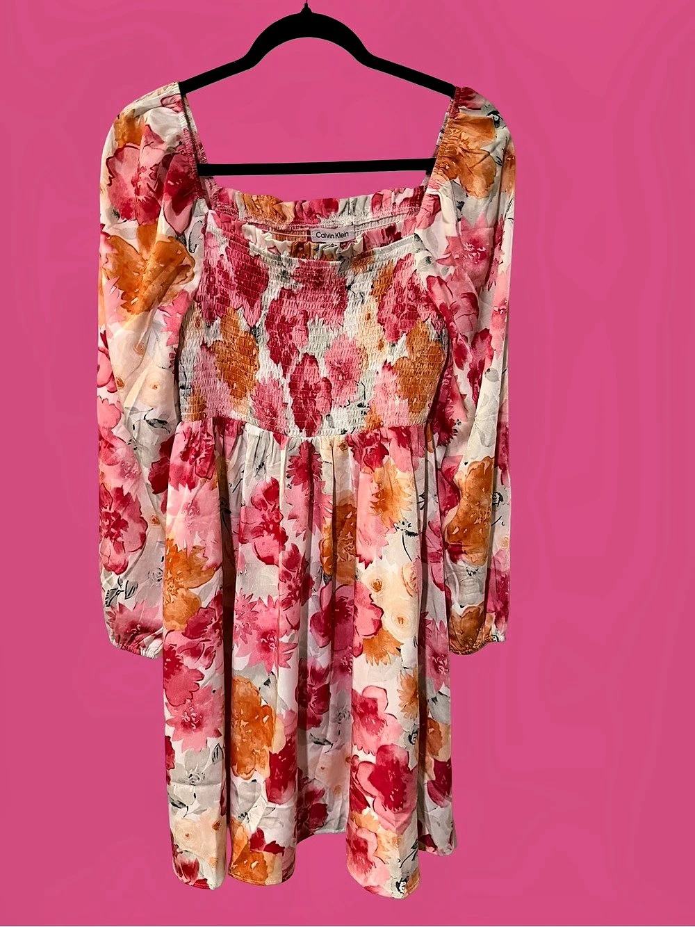 Calvin Klein Floral Mini Dress in Pink & Orange Size Medium